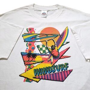 Vintage 90s Y2k Alstyle Windsurf Size Large Mens White T-Shirt Surfing Beach